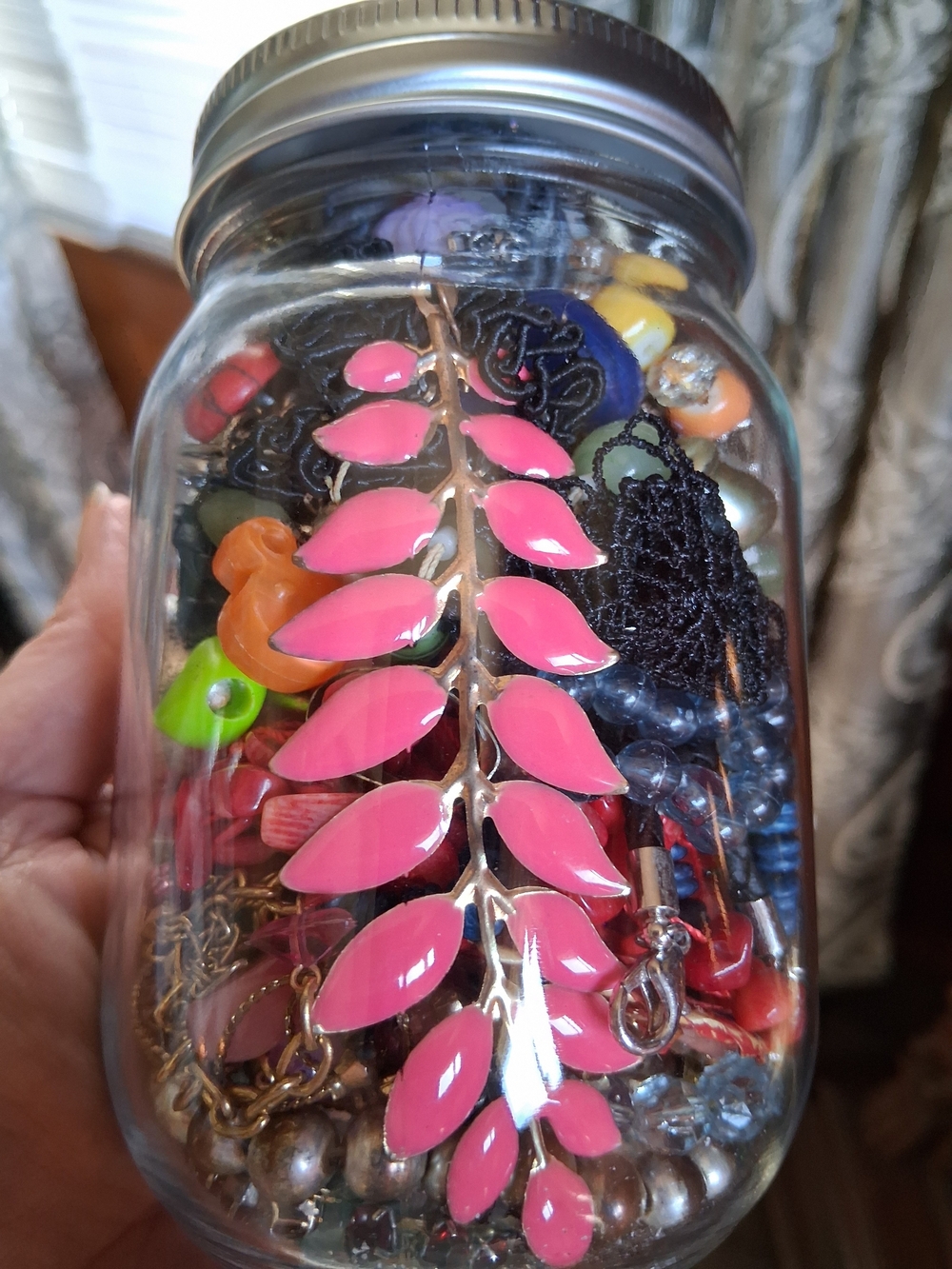 Fashion Jewelry Pink Leaf Branch Statement Necklace Pendant Mystery  Jar Crafts